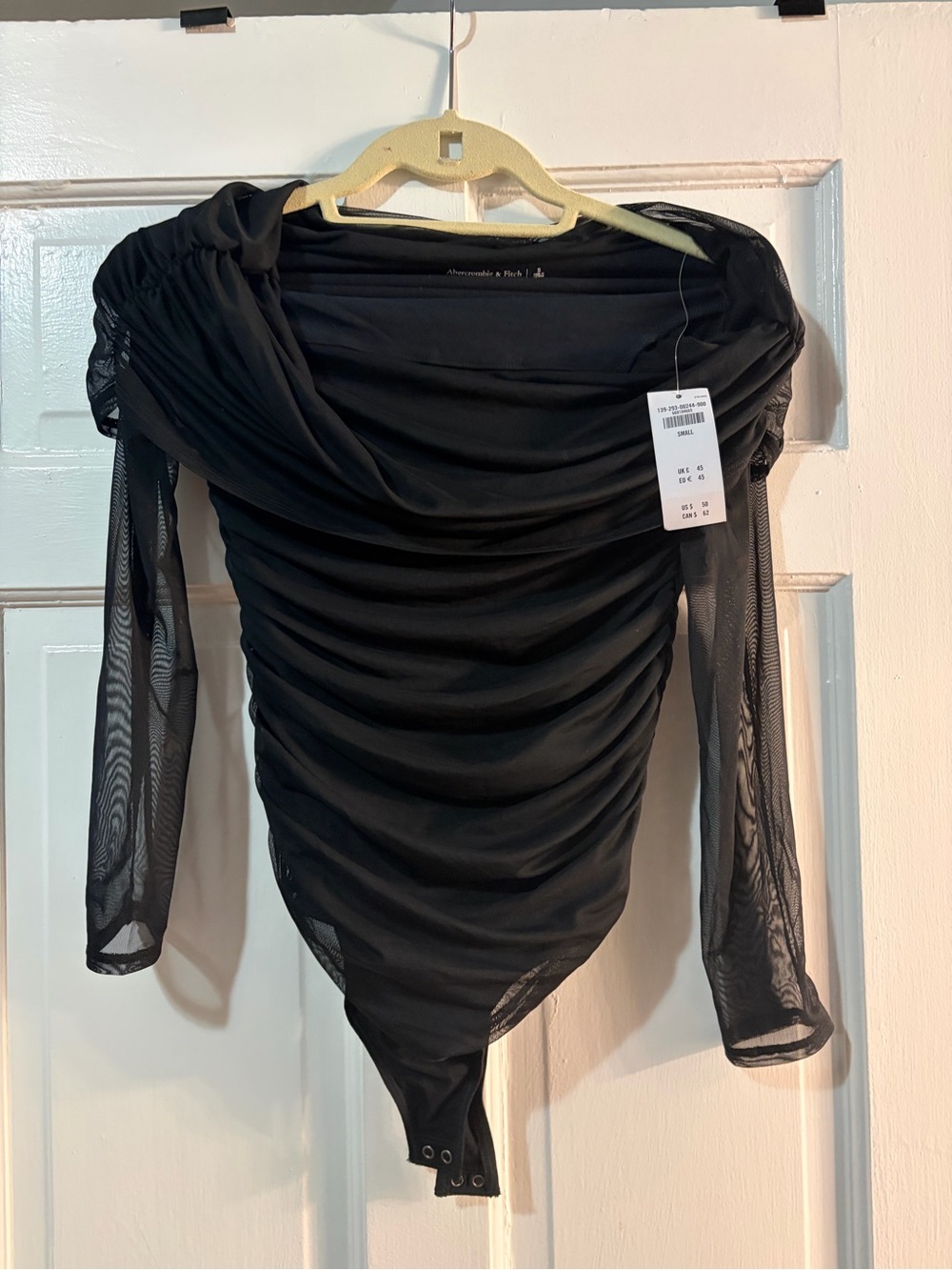 Abercrombie & Fitch Black Ruched Mesh Off-Shoulder Top